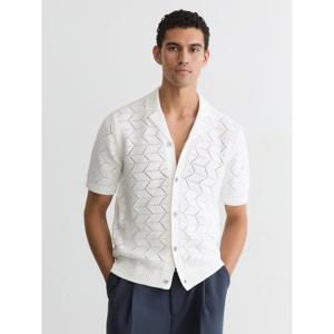 REISS Dalkeith Pointelle-Knit Cuban-Collar Shirt in White
